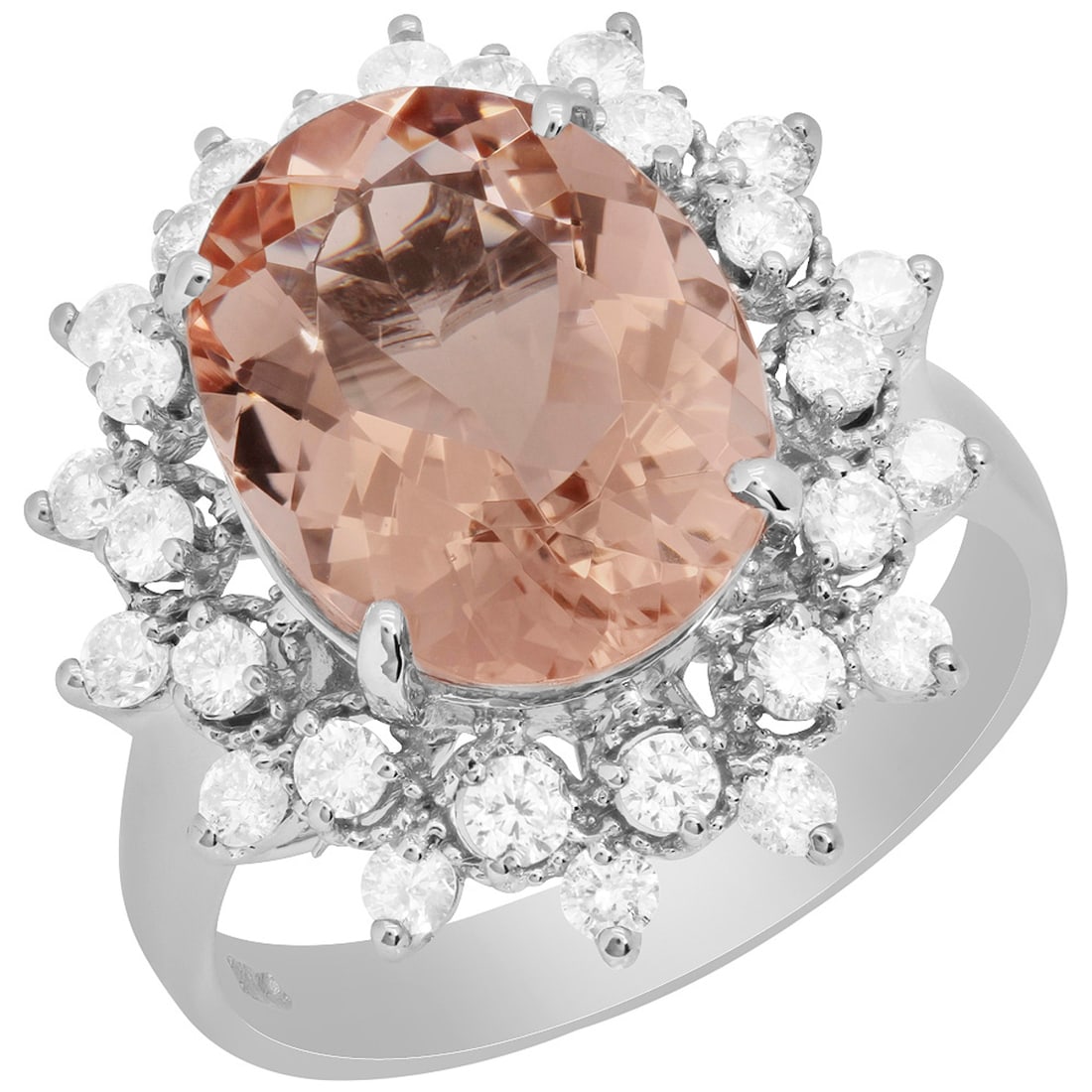 14k White Gold 4.71ct Morganite 0.73ct Diamond Ring: Retail: $4,175.00 ****** 14k White Gold 4.71ct Morganite 0.73ct Diamond Ring ****** Metal: 14K White Gold / Total Item Weight: 5.30 grams / Country Made: United States / / Main Stone: Morganite / Colo