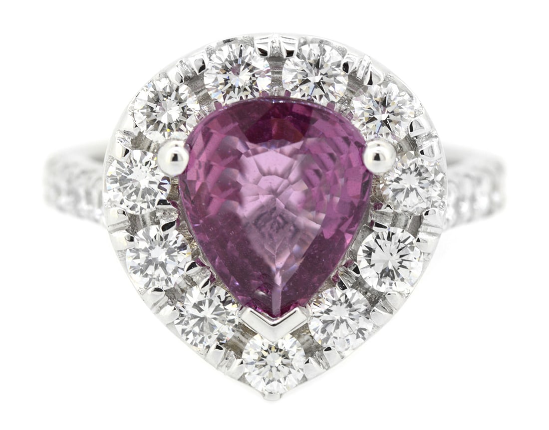 18K White Gold Ladies Ring with 3.13ct Pink Sapphire and 1.69tw Diamonds: Retail: $16,000.00 ****** 18K White Gold Ladies Ring with 3.13ct Pink Sapphire and 1.69tw Diamonds ****** Size: 6.5 / Metal: 18K White Gold / Total Item Weight: 11.5 Grams / Country Made: United State