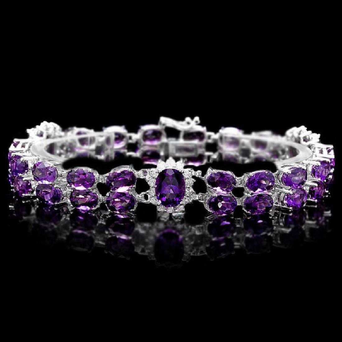 14K White Gold 32.15ct Amethyst and 1.10ct Diamond Bracelet: Retail: $12,580.00 ****** 14K White Gold 32.15ct Amethyst and 1.10ct Diamond Bracelet ****** Metal: 14K White Gold / Total Item Weight: 26.0 Grams / Country Made: United States / / Main Stone: Amethys