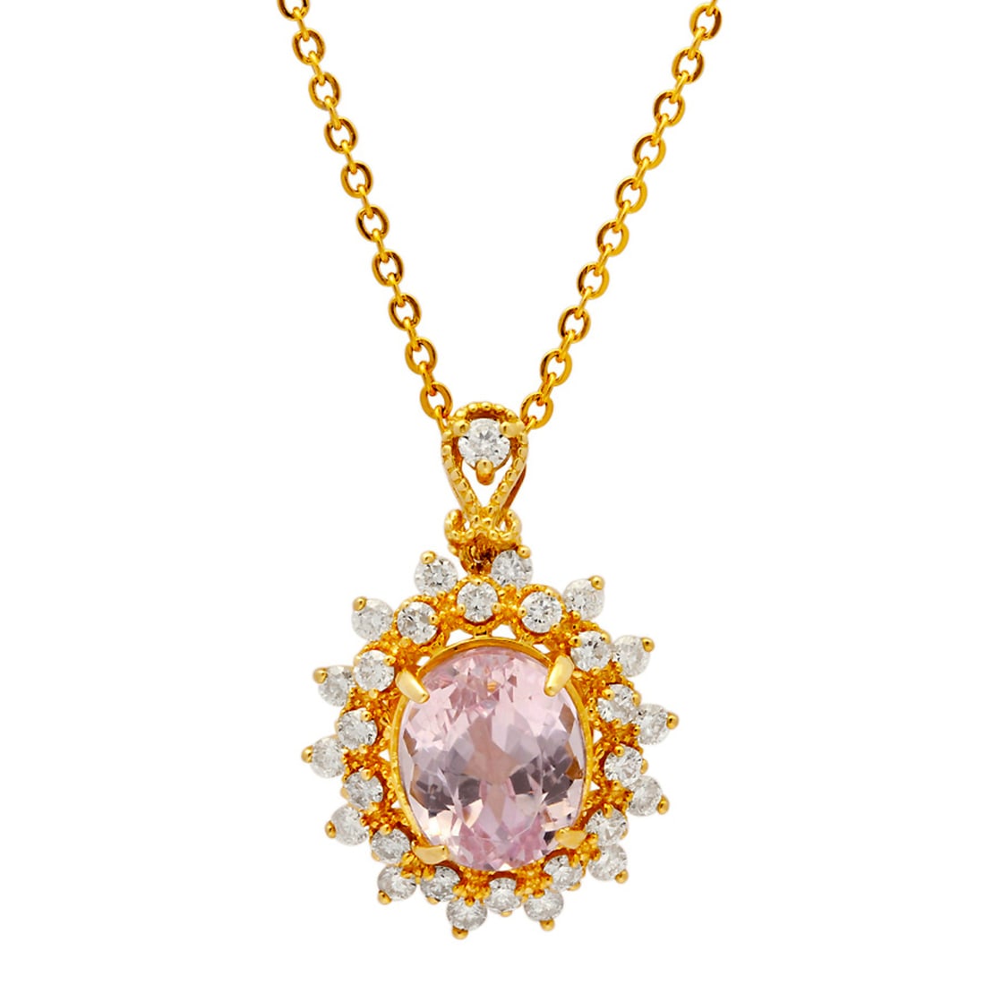 14k Yellow Gold 5.30ct Kunzite 1.09ct Diamond Pendant: Retail: $6,845.00 ****** 14k Yellow Gold 5.30ct Kunzite 1.09ct Diamond Pendant ****** Metal: 14K Yellow Gold / Total Item Weight: 4.41 grams / Country Made: United States / / Main Stone: Kunzite / Col