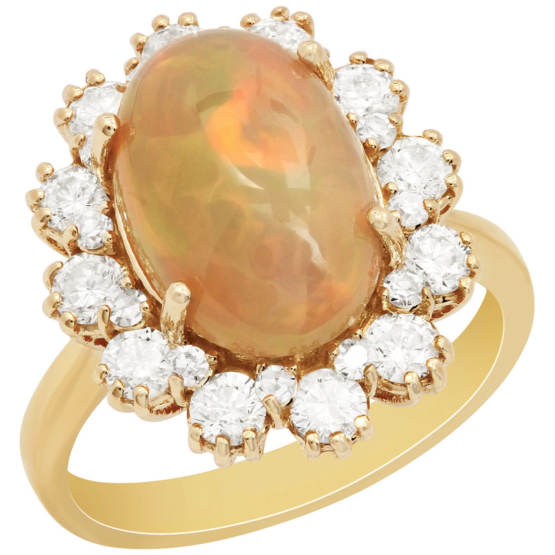 14k Yellow Gold 3.16ct Ethiopian Opal 1.18ct Diamond Ring: Retail: $3,450.00 ****** 14k Yellow Gold 3.16ct Ethiopian Opal 1.18ct Diamond Ring ****** Metal: 14K Yellow Gold / Total Item Weight: 5.70 grams / Country Made: United States / / Main Stone: Ethiopian