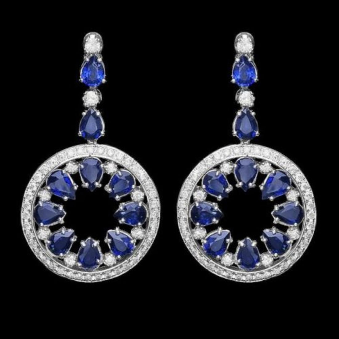 14K Gold 16.08ct Sapphire 3.44ct Diamond Earrings: Retail: $27,400.00 ****** 14K Gold 16.08ct Sapphire 3.44ct Diamond Earrings ****** Metal: 14K White Gold / Total Item Weight: 24.5 Grams / Country Made: United States / / Main Stone: Sapphire / Color: