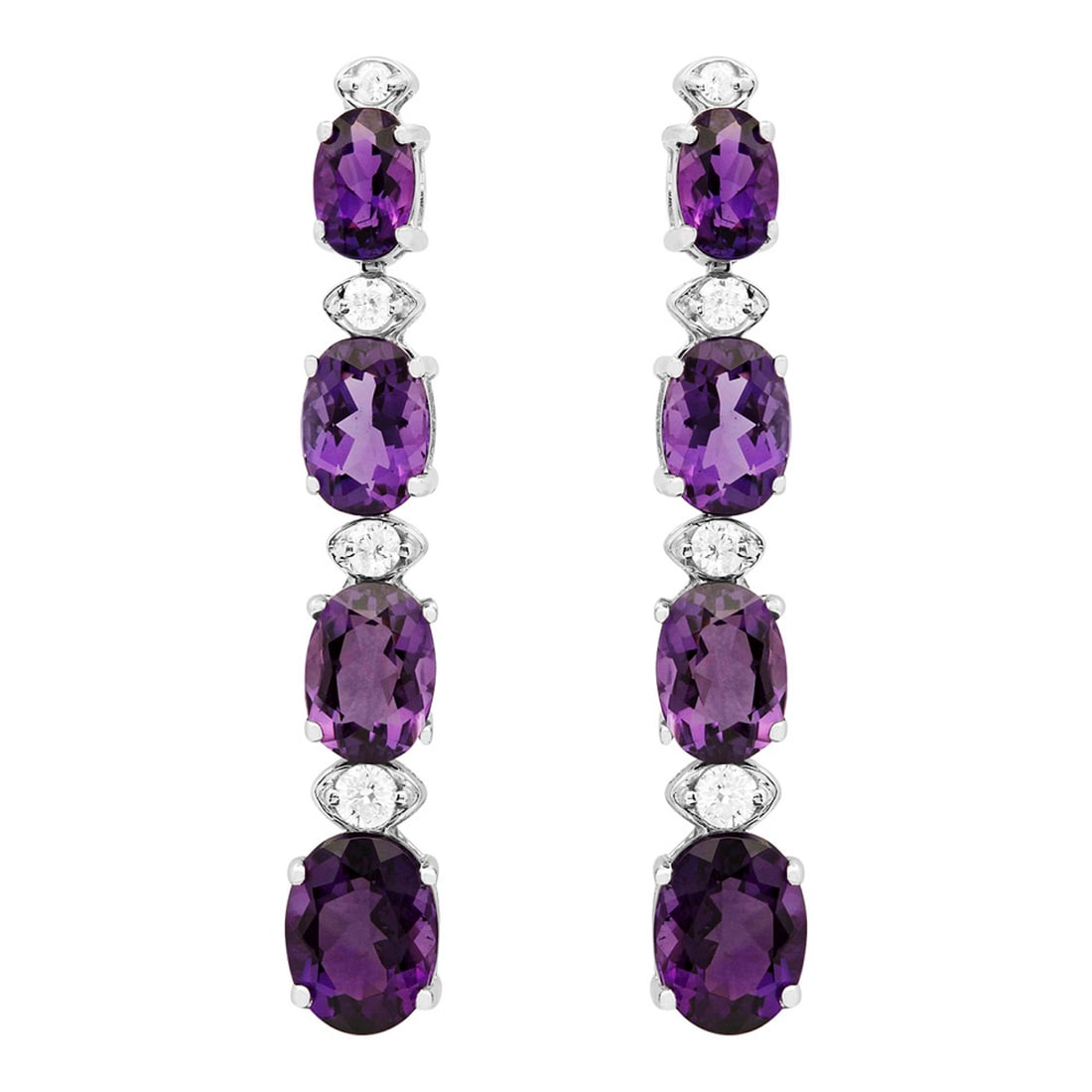 14k White Gold 6.38ct Amethyst 0.34ct Diamond Earrings: Retail: $2,630.00 ****** 14k White Gold 6.38ct Amethyst 0.34ct Diamond Earrings ****** Metal: 14K White Gold / Total Item Weight: 5.00 grams / Country Made: United States / / Main Stone: Amethyst / Co