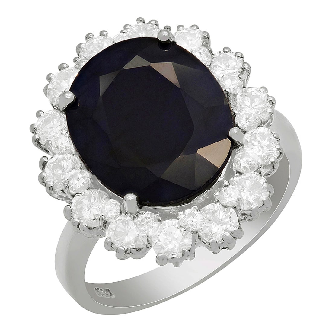 14k White Gold 6.17ct Sapphire 1.64ct Diamond Ring: Retail: $7,825.00 ****** 14k White Gold 6.17ct Sapphire 1.64ct Diamond Ring ****** Metal: 14K White Gold / Total Item Weight: 6.20 grams / Country Made: United States / / Main Stone: Sapphire /