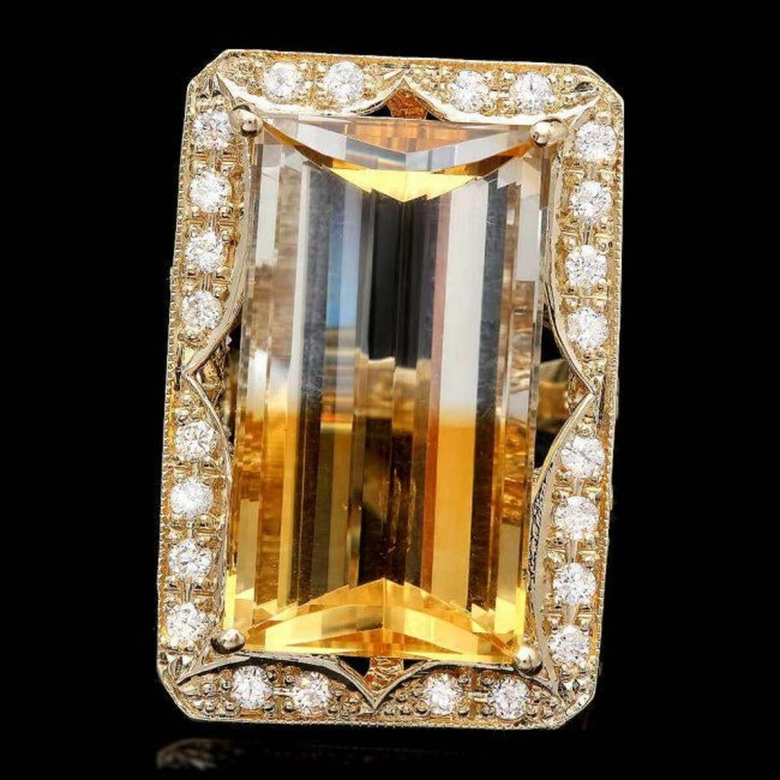 14K Yellow Gold 27.65ct Citrine and 1.14ct Diamond Ring: Retail: $16,537.00 ****** 14K Yellow Gold 27.65ct Citrine and 1.14ct Diamond Ring ****** Metal: 14K Yellow Gold / Total Item Weight: 16.5 Grams / Country Made: United States / / Main Stone: Citrine /