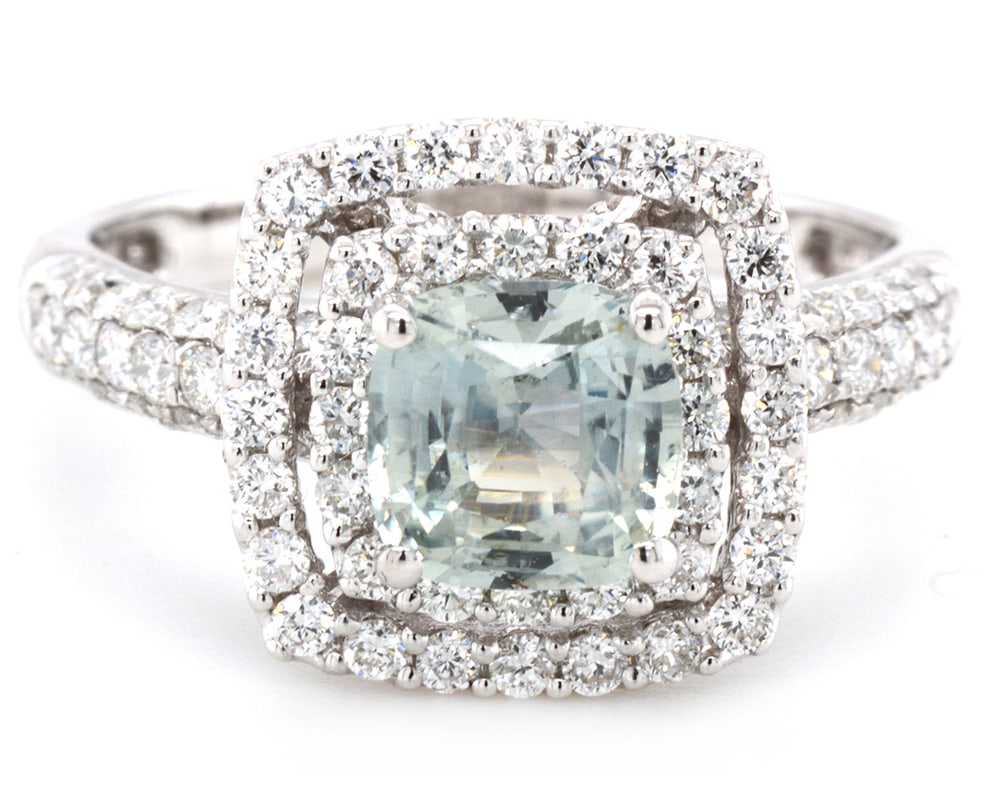 18K White Gold Ladies Ring with 1.50ct GIA Certified Sapphire and 1.00ct tw Adjacent Diamonds: Retail: $8,000.00 ****** 18K White Gold Ladies Ring with 1.50ct GIA Certified Sapphire and 1.00ct tw Adjacent Diamonds ****** Size: 6.5 / Metal: 18K White Gold / Total Item Weight: 4.2 Grams /