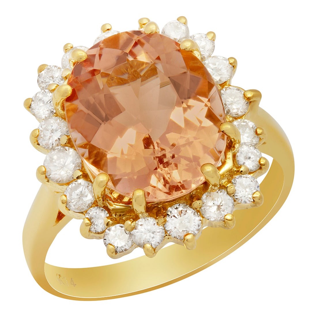 14k Yellow Gold 4.55ct Morganite 0.85ct Diamond Ring: Retail: $2,375.00 ****** 14k Yellow Gold 4.55ct Morganite 0.85ct Diamond Ring ****** Metal: 14K Yellow Gold / Total Item Weight: 5.30 grams / Country Made: United States / / Main Stone: Morganite /