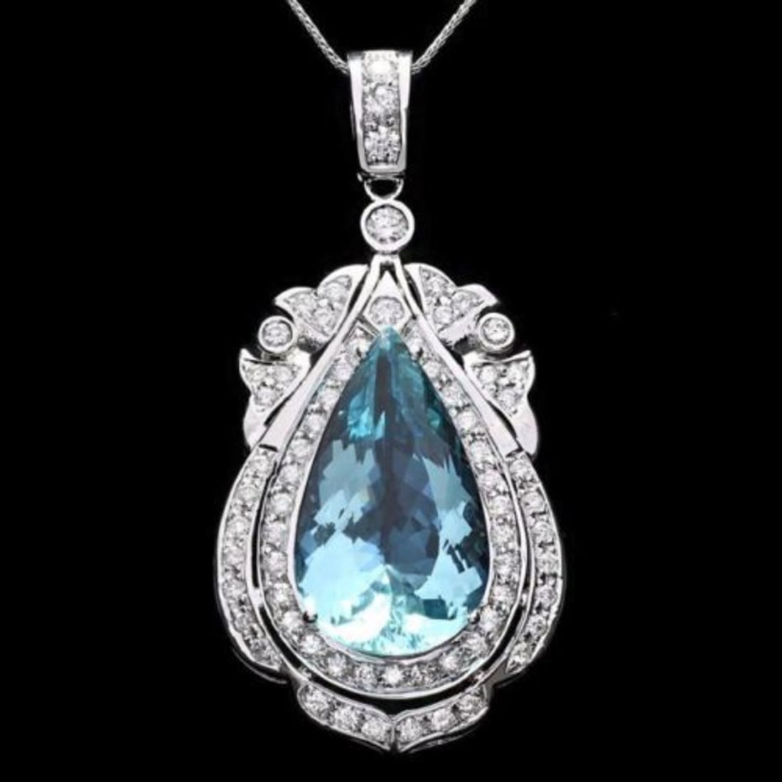 14K Gold 16.15ct Aquamarine 2.02ct Diamond Pendant: Retail: $29,000.00 ****** 14K Gold 16.15ct Aquamarine 2.02ct Diamond Pendant ****** Metal: 14K White gold / Total Item Weight: 13.5 Grams / Country Made: United States / / Main Stone: Aquamarine /