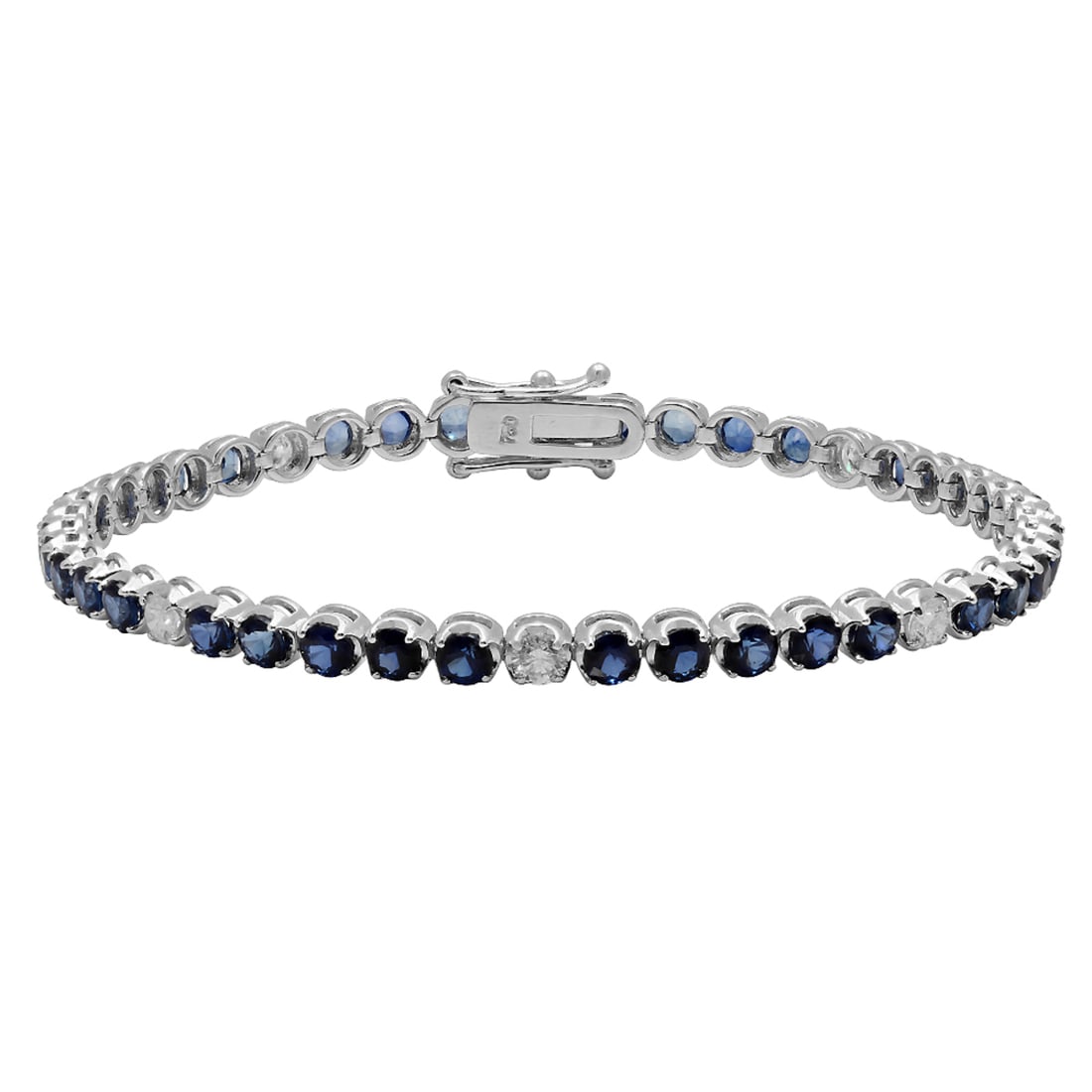 14k White Gold 5.85ct Sapphire 0.87ct Diamond Bracelet: Retail: $11,115.00 ****** 14k White Gold 5.85ct Sapphire 0.87ct Diamond Bracelet ****** Metal: 14K White Gold / Total Item Weight: 9.90 grams / Country Made: United States / / Main Stone: Sapphire /