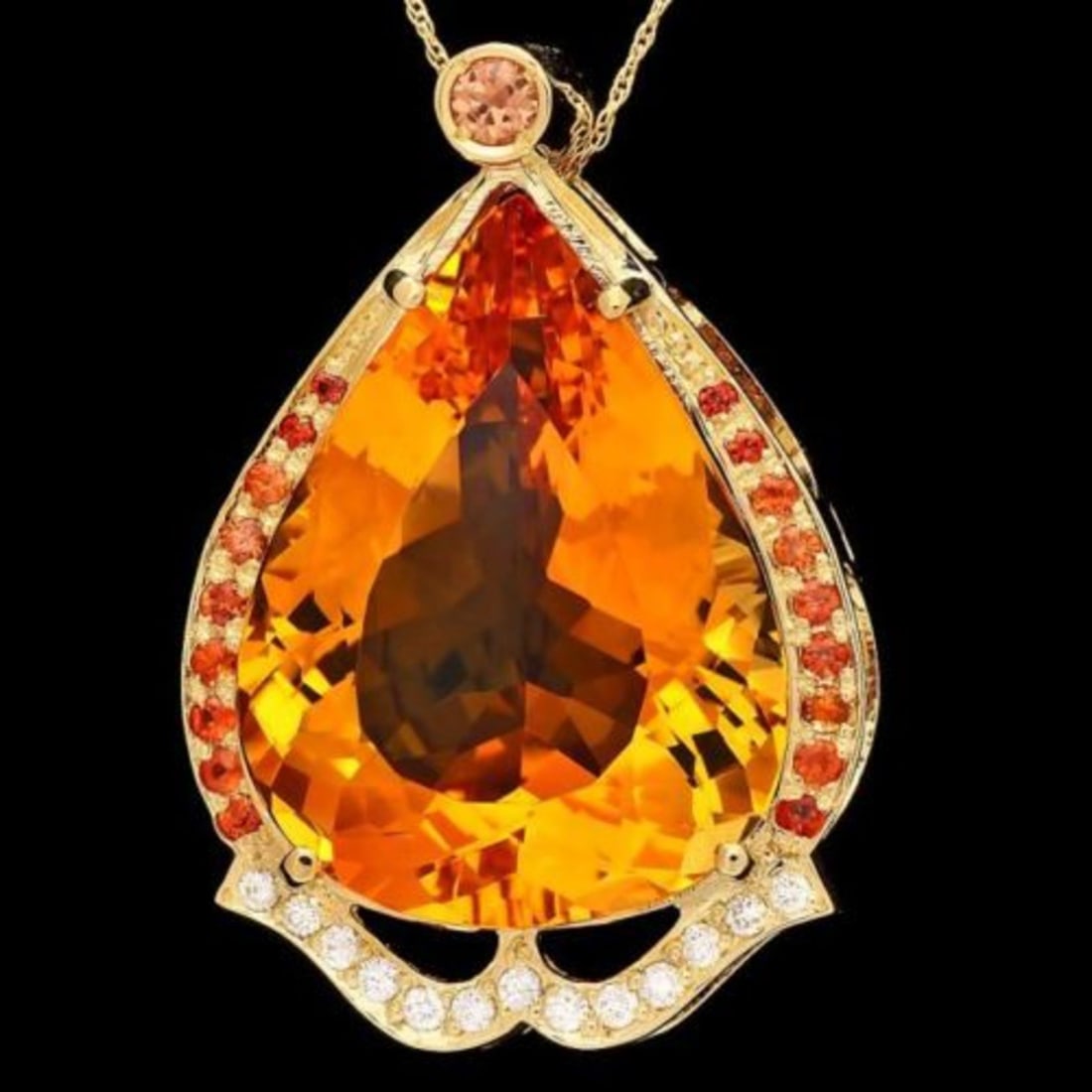 14K Gold 42.18ct Citrine 1.04ct Sapphire and 0.27ct Diamond Pendant: Retail: $14,145.00 ****** 14K Gold 42.18ct Citrine 1.04ct Sapphire and 0.27ct Diamond Pendant ****** Metal: 14K Yellow Gold / Total Item Weight: 20.0 Grams / Country Made: United States / / Main Stone