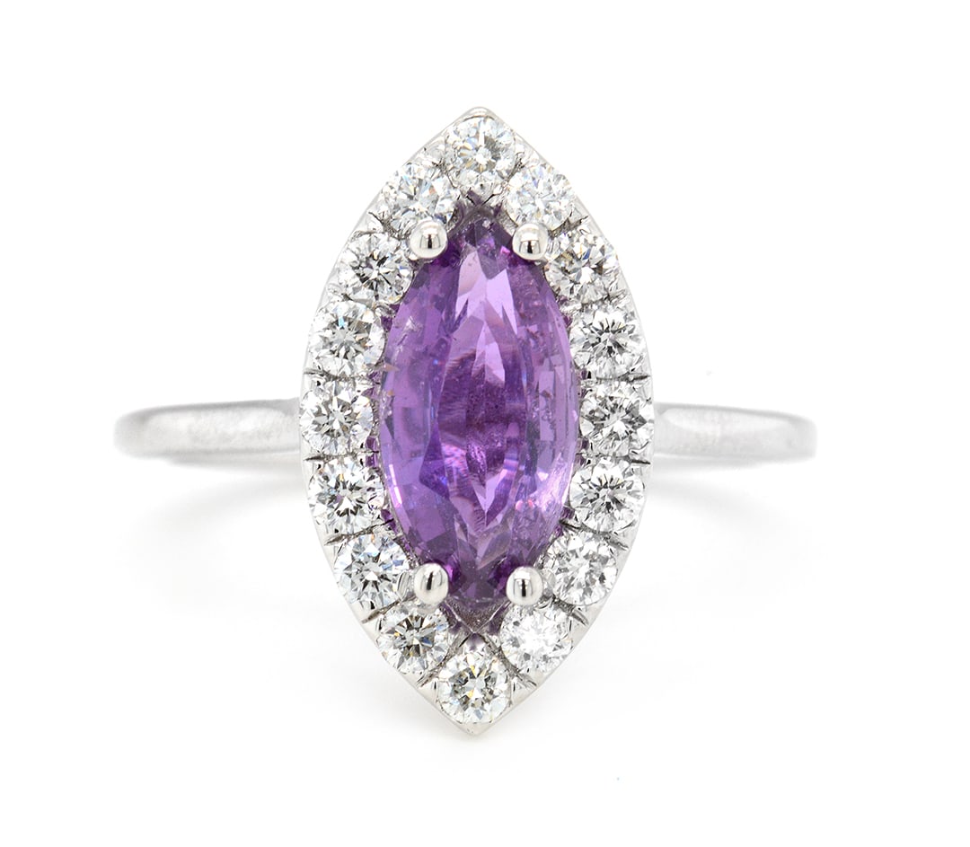 14K White Gold Ladies Ring with 1.90ct GIA Certified Sapphire and 0.55tcw Adjacent Diamonds