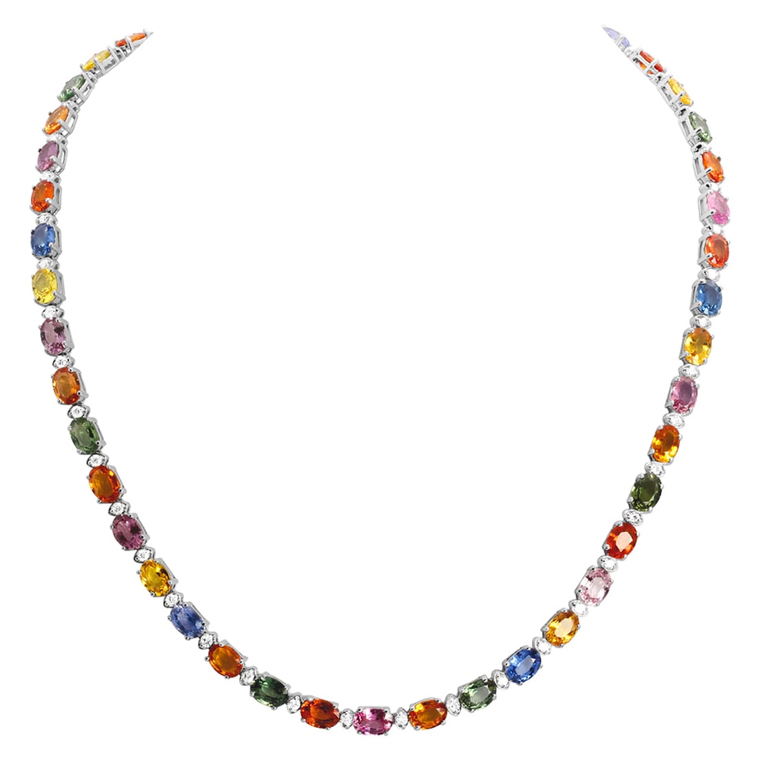 14k White Gold 42.44ct Sapphire 1.63ct Diamond Necklace: Retail: $28,300.00 ****** 14k White Gold 42.44ct Sapphire 1.63ct Diamond Necklace ****** Metal: 14K White Gold / Total Item Weight: 25.30 grams / Country Made: United States / / Main Stone: Sapphire /