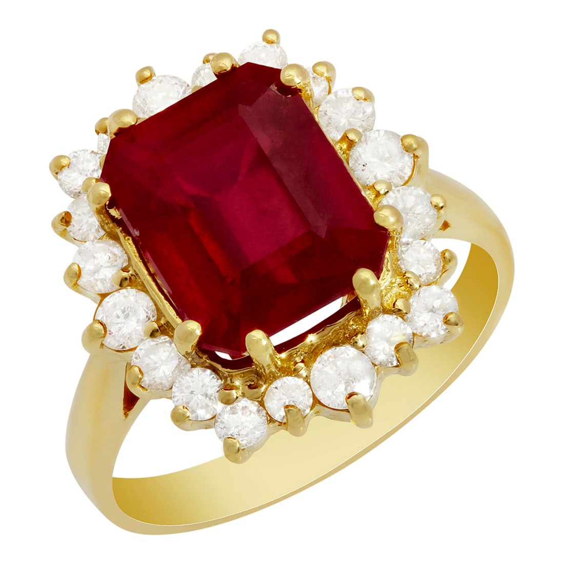 14k Yellow Gold 5.63ct Ruby 0.81ct Diamond Ring: Retail: $9,560.00 ****** 14k Yellow Gold 5.63ct Ruby 0.81ct Diamond Ring ****** Metal: 14K Yellow Gold / Total Item Weight: 5.60 grams / Country Made: United States / / Main Stone: Ruby / Color: Inten