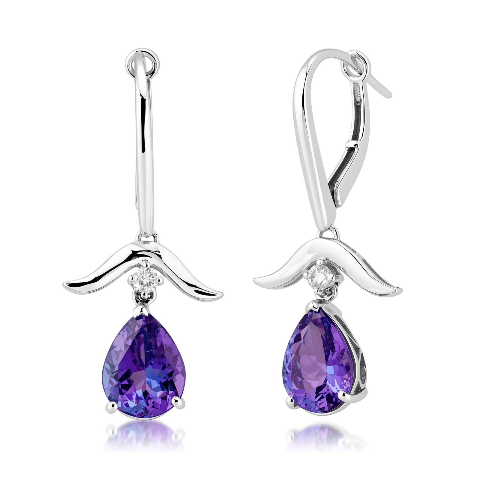 14K White Gold Ladies Earrings with 4.53ct Tansanite and 0.12tcw Adjacent Diamonds: Retail: $10,940.00 ****** 14K White Gold Ladies Earrings with 4.53ct Tansanite and 0.12tcw Adjacent Diamonds ****** Size: 1.5 Long / Metal: 14K White Gold / Total Item Weight: 4.9 Grams / Country