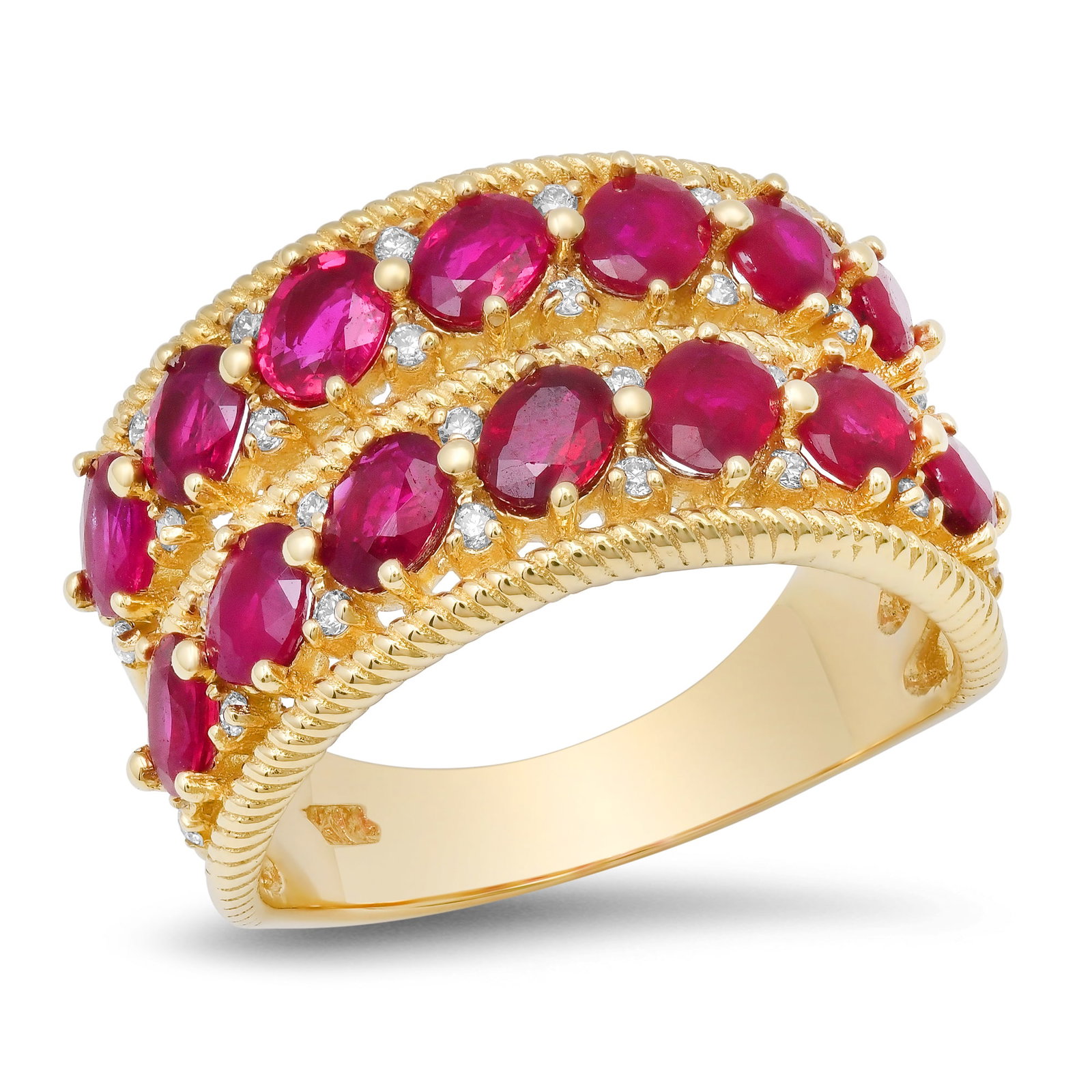 14K Yellow Gold Ladies Ring with 2.63ct Ruby and 0.16ct Diamonds: Retail: $3,880.00 ****** 14K Yellow Gold Ladies Ring with 2.63ct Ruby and 0.16ct Diamonds ****** Size: 7 / Metal: 14K Yellow Gold / Total Item Weight: 6.6 Grams / Country Made: United States / / Main