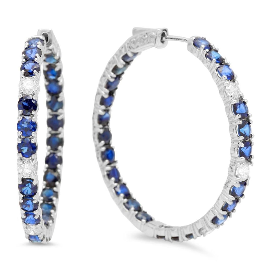 14K Gold 8.62ct Sapphire 0.86cts Diamond Earrings: Retail: $7,285.00 ****** 14K Gold 8.62ct Sapphire 0.86cts Diamond Earrings ****** Metal: 14K White Gold / Total Item Weight: 10.3 grams / Country Made: United States / / Main Stone: Sapphire / Color: 