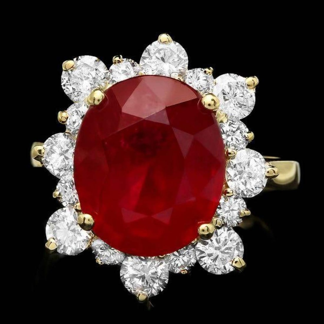14K Yellow Gold 6.58ct Ruby and 1.37ct Diamond Ring: Retail: $9,787.00 ****** 14K Yellow Gold 6.58ct Ruby and 1.37ct Diamond Ring ****** Metal: 14K Yellow Gold / Total Item Weight: 6.0 Grams / Country Made: United States / / Main Stone: Ruby / Color:
