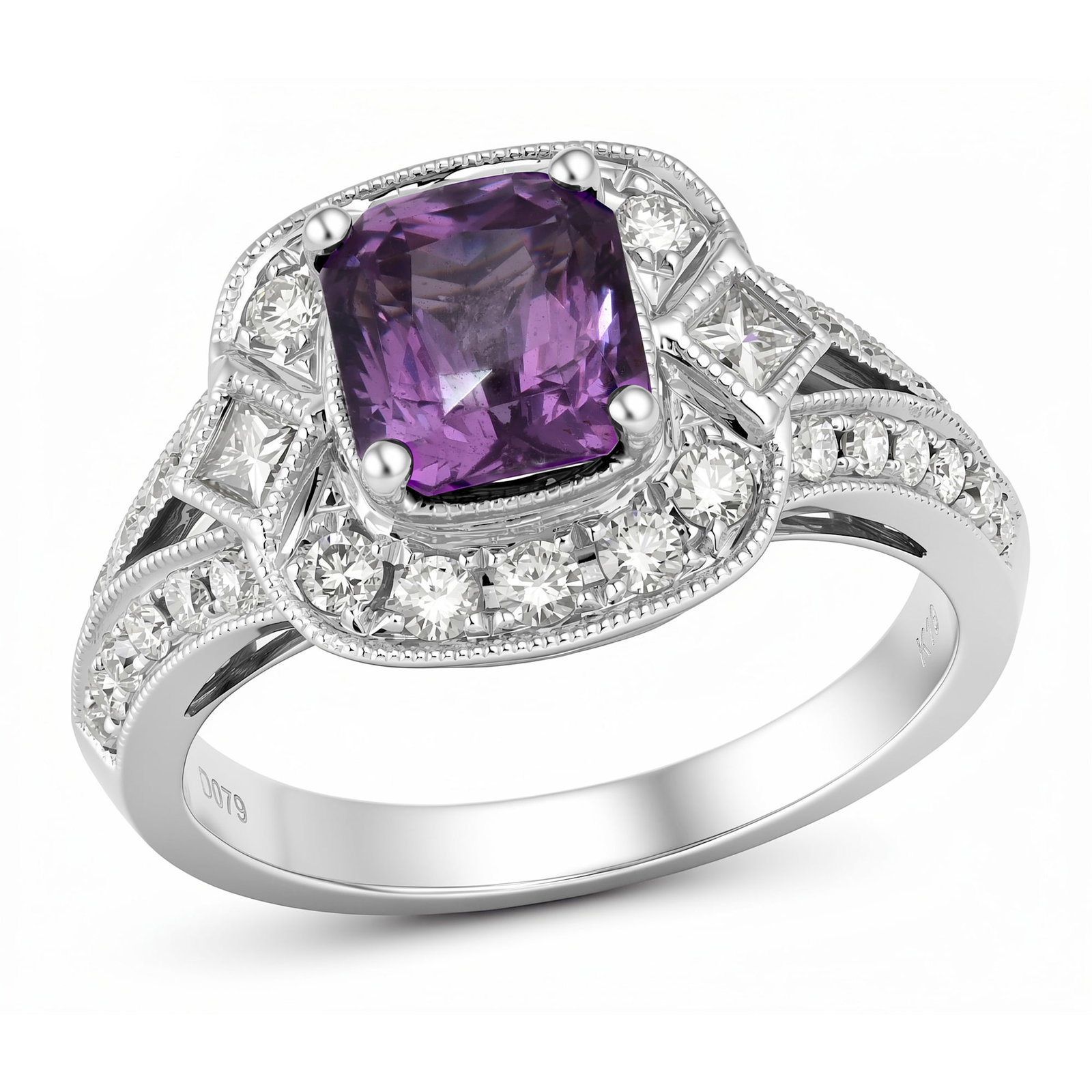 18K White Gold Ladies Ring with 1.10ct GIA Certified Spinel and 0.79tcw Adjacent Diamonds: Retail: $19,740.00 ****** 18K White Gold Ladies Ring with 1.10ct GIA Certified Spinel and 0.79tcw Adjacent Diamonds ****** Size: 7 / Metal: 18K White Gold / Total Item Weight: 6.3 Grams / Country Made