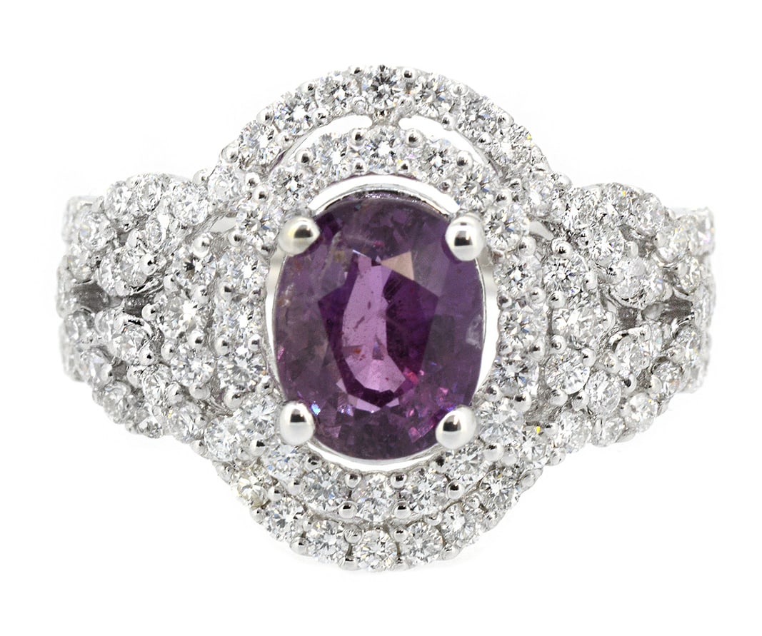 18K White Gold Ladies Ring with 2.37ct Natural Sapphire and 1.10ct tw Diamonds: Retail: $9,000.00 ****** 18K White Gold Ladies Ring with 2.37ct Natural Sapphire and 1.10ct tw Diamonds ****** Size: 6.5 / Metal: 18K White Gold / Total Item Weight: 5.7 Grams / Country Made: United