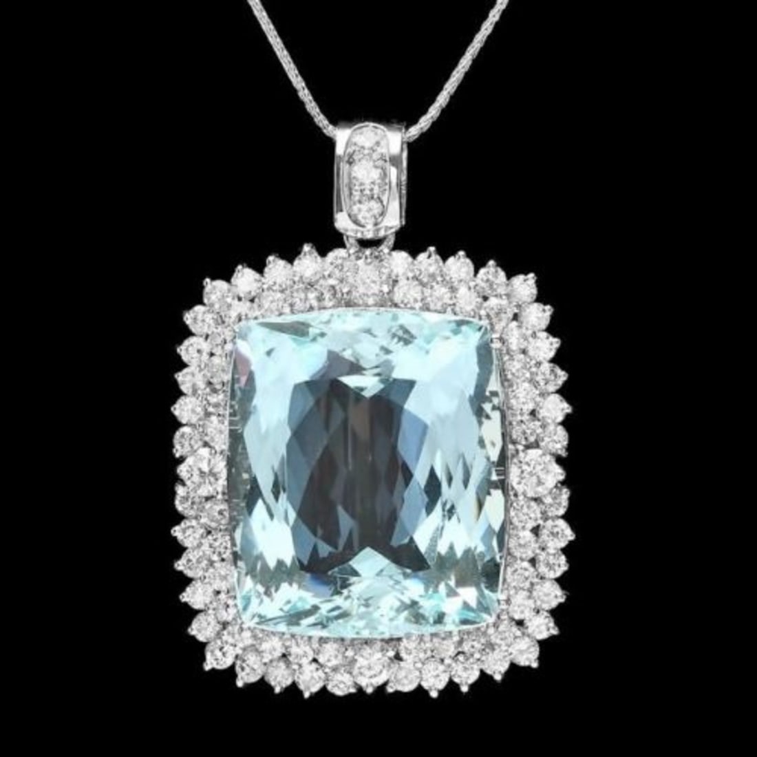 14K Gold 38.19ct Aquamarine 3.51ct Diamond Pendant: Retail: $28,400.00 ****** 14K Gold 38.19ct Aquamarine 3.51ct Diamond Pendant ****** Metal: 14K White Gold / Total Item Weight: 21.0 Grams / Country Made: United States / / Main Stone: Aquamarine /