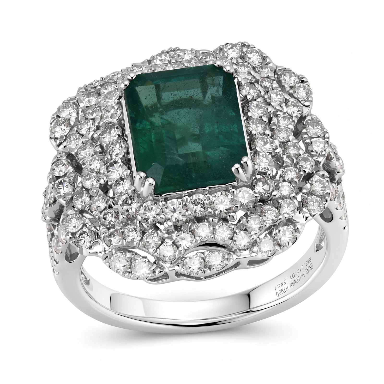 Platinum Ladies Ring with 3.51ct GIA Certified Emerald and 1.54tcw Adjacent Diamonds: Retail: $32,836.00 ****** Platinum Ladies Ring with 3.51ct GIA Certified Emerald and 1.54tcw Adjacent Diamonds ****** Size: 7 / Metal: Platinum / Total Item Weight: 9.0 Grams / Country Made: United