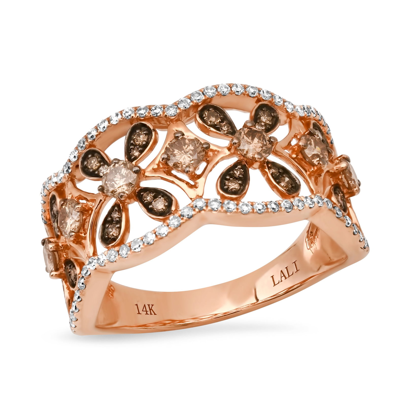 14K Rose Gold Setting with 1.1ct White and Brown Diamond LALI" Designor Ladies Ring"
