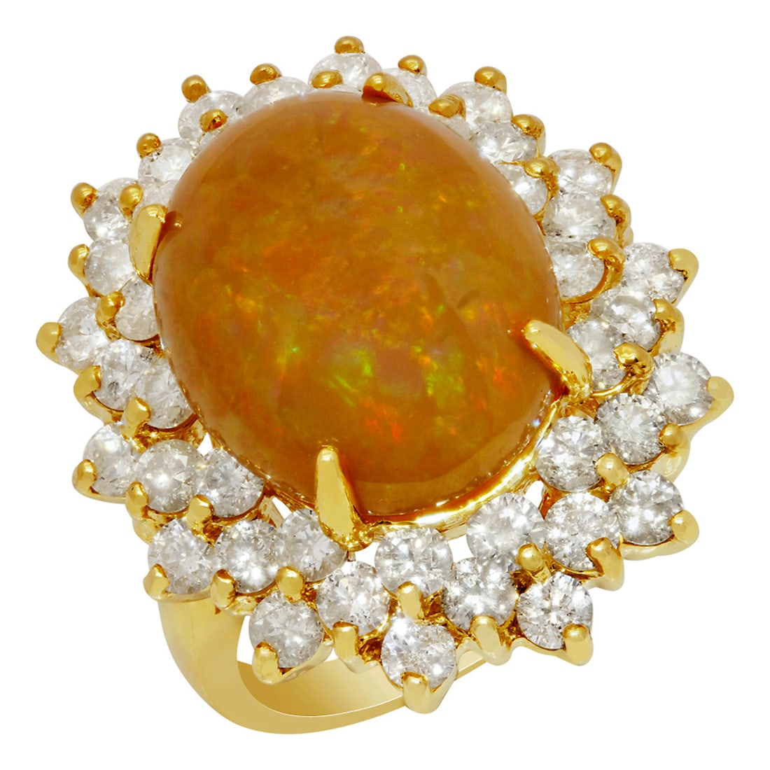14k Yellow Gold 6.81ct Opal 2.75ct Diamond Ring: Retail: $12,290.00 ****** 14k Yellow Gold 6.81ct Opal 2.75ct Diamond Ring ****** Metal: 14K Yellow Gold / Total Item Weight: 9.60 grams / Country Made: United States / / Main Stone: Opal / Color: Play