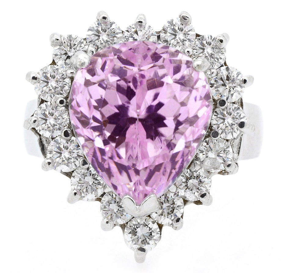 18K White Gold Ladies Ring with 9.46ct Kunzite and 1.46ct tw Adjacent Diamonds