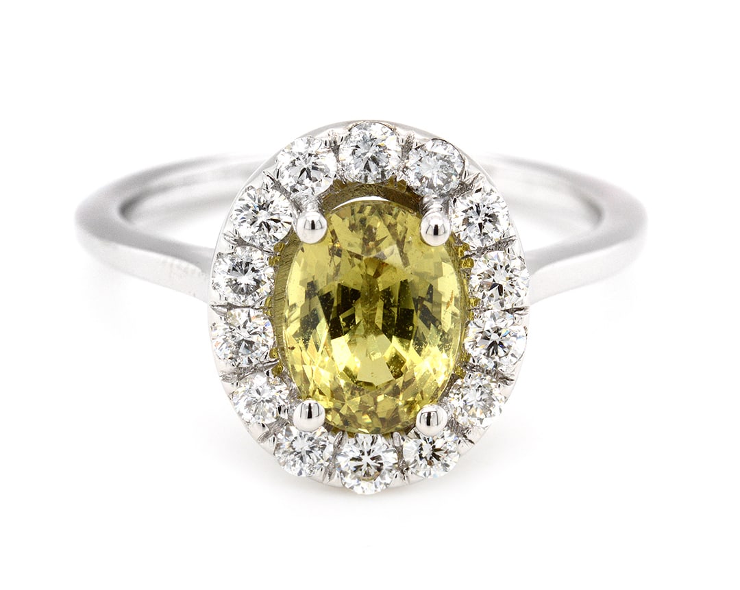 14K White Gold Ladies Ring with 2.12ct GIA Certified Sapphire and 0.47tcw Adjacent Diamonds