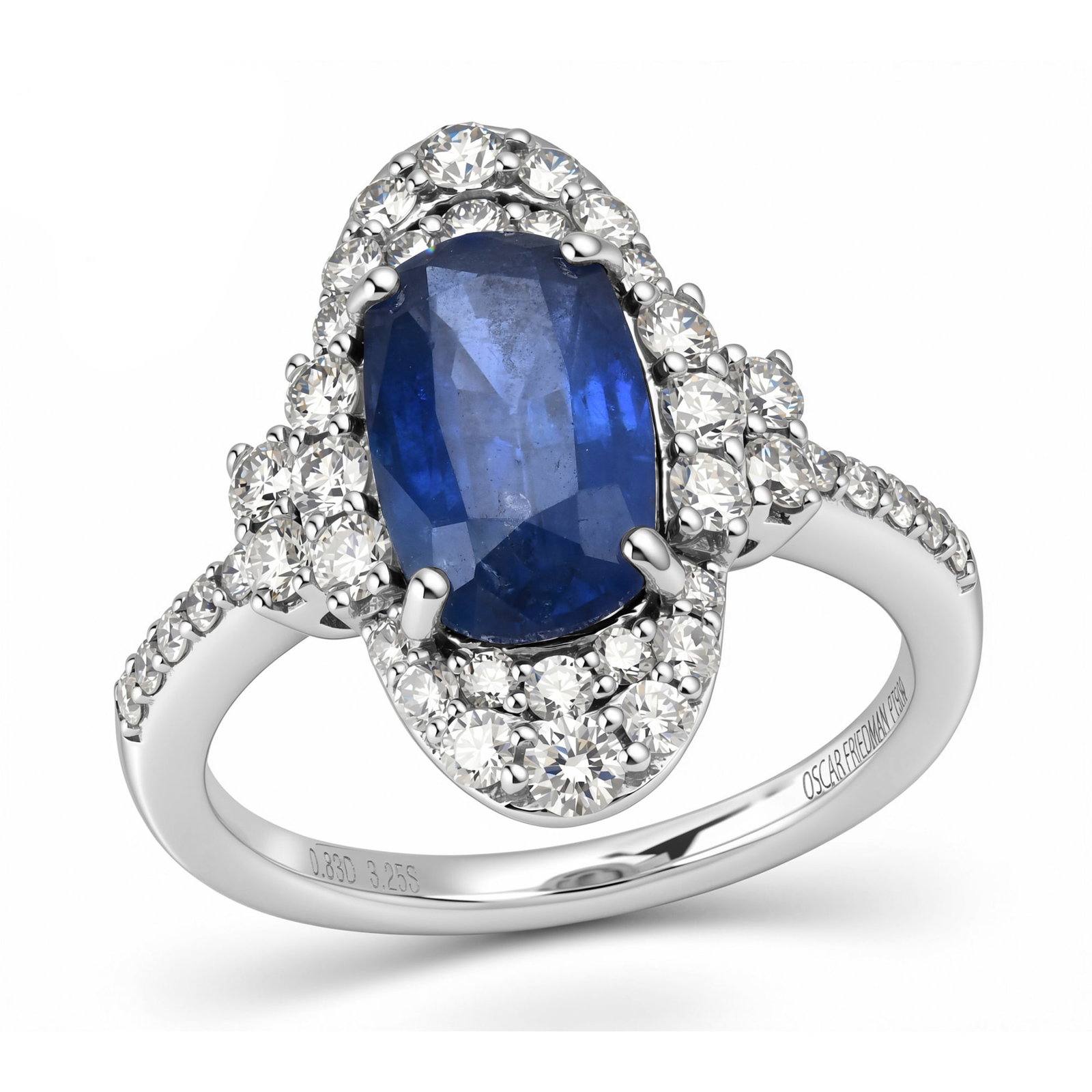 Platinum Ladies Ring with 3.25ct GIA Certified Ceylon Sapphire and 0.83tcw Adjacent Diamonds