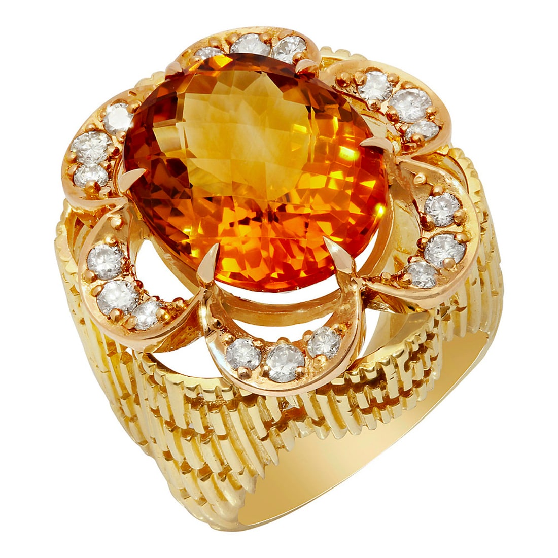 14k Yellow Gold 11.54ct Citrine 0.79ct Diamond Ring: Retail: $11,760.00 ****** 14k Yellow Gold 11.54ct Citrine 0.79ct Diamond Ring ****** Metal: 14K Yellow Gold / Total Item Weight: 18.10 grams / Country Made: United States / / Main Stone: Citrine /