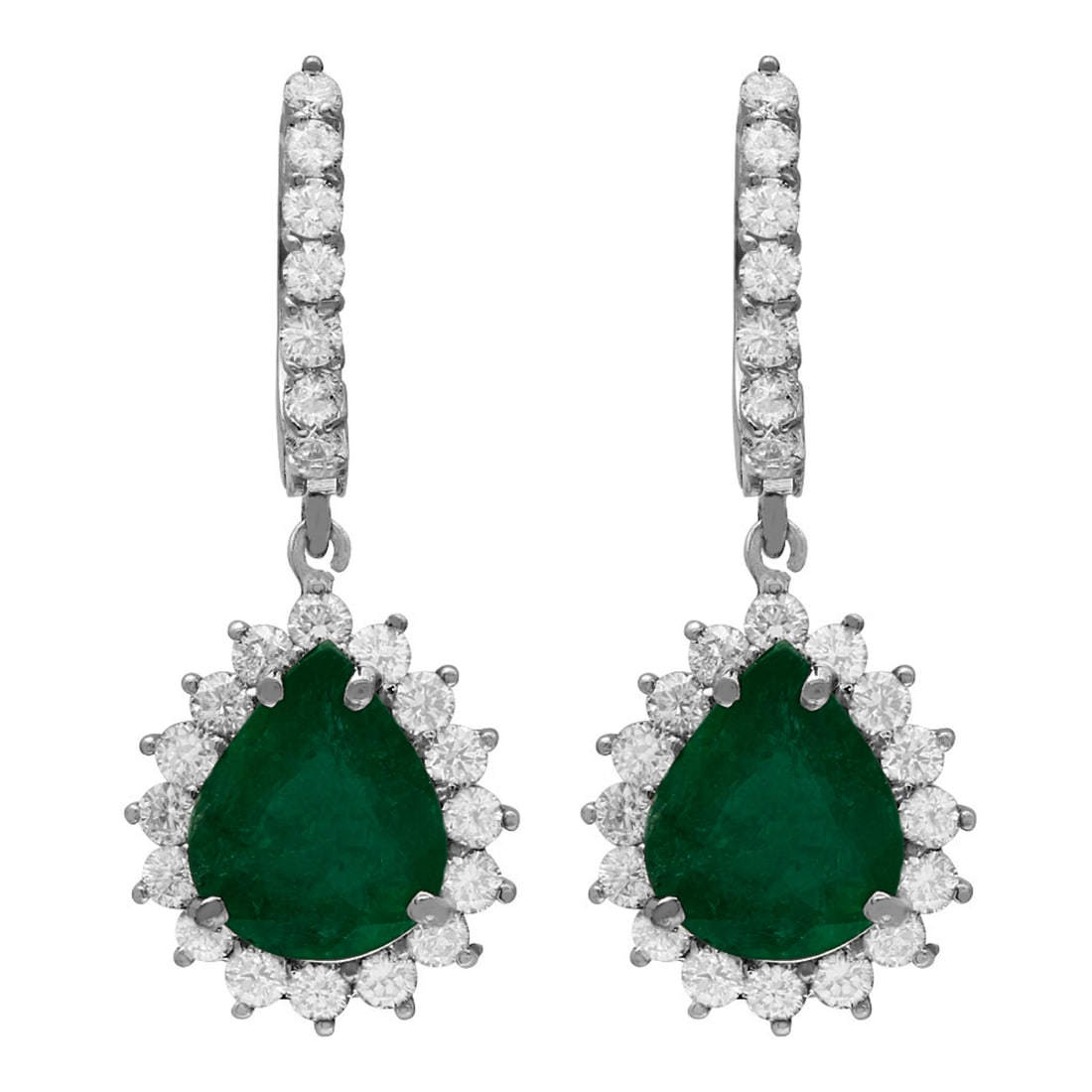 14k White Gold 4.89ct Emerald 1.81ct Diamond Earrings