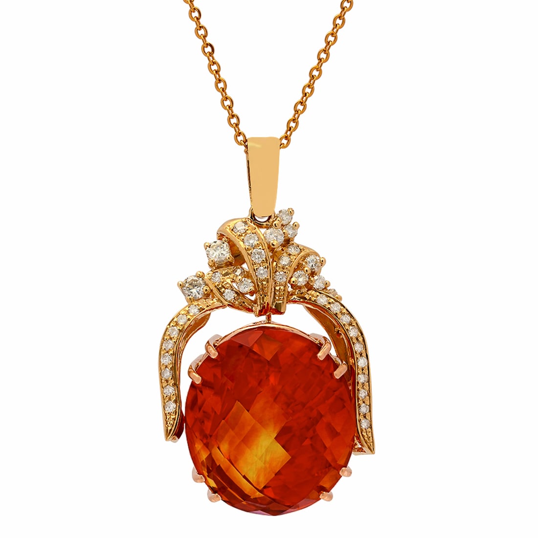 14k Yellow Gold 47.46ct Citrine 1.09ct Diamond Pendant: Retail: $13,375.00 ****** 14k Yellow Gold 47.46ct Citrine 1.09ct Diamond Pendant ****** Metal: 14K Yellow Gold / Total Item Weight: 19.70 grams / Country Made: United States / / Main Stone: Citrine /