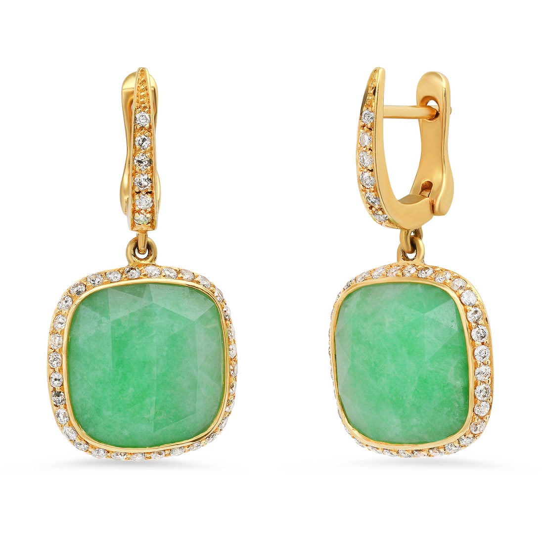 18K Yellow Gold Setting with 9.47ct Jadeite and 0.71ct Diamond Earrings: Retail: $9,235.00 ****** 18K Yellow Gold Setting with 9.47ct Jadeite and 0.71ct Diamond Earrings ****** Size: 1 Long / Metal: 18K Yellow Gold / Total Item Weight: 7.8 Grams / Country Made: United Stat