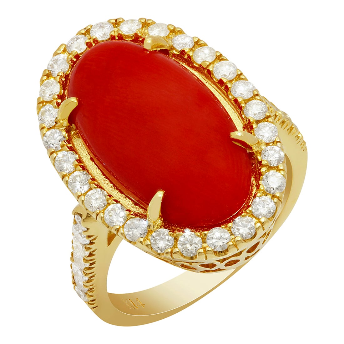 14k Yellow Gold 8.18ct Coral 0.92ct Diamond Ring: Retail: $11,640.00 ****** 14k Yellow Gold 8.18ct Coral 0.92ct Diamond Ring ****** Metal: 14K Yellow Gold / Total Item Weight: 7.60 grams / Country Made: United States / / Main Stone: Coral / Color: In