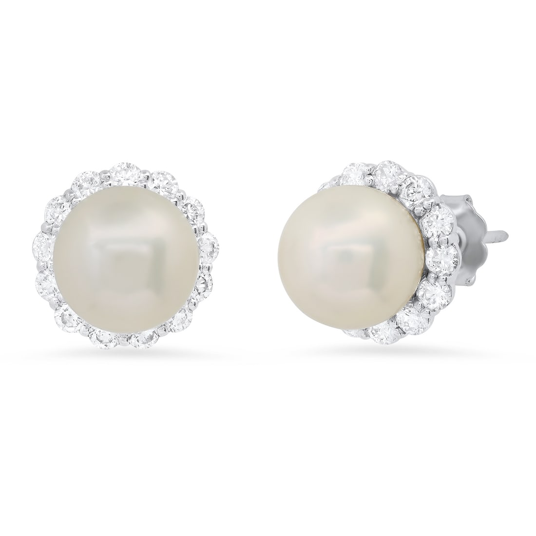 14K White Gold Setting with White 9mm South Sea Pearls and 0.76ct Diamond Earrings: Retail: $4,200.00 ****** 14K White Gold Setting with White 9mm South Sea Pearls and 0.76ct Diamond Earrings ****** Metal: 14K White Gold / Total Item Weight: 4.8 Grams / Country Made: United States / 