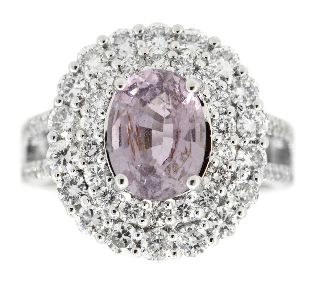 18K White Gold Ladies Ring with 2.45ct GIA Certified Sapphire and 1.32ct tw Adjacent Diamonds