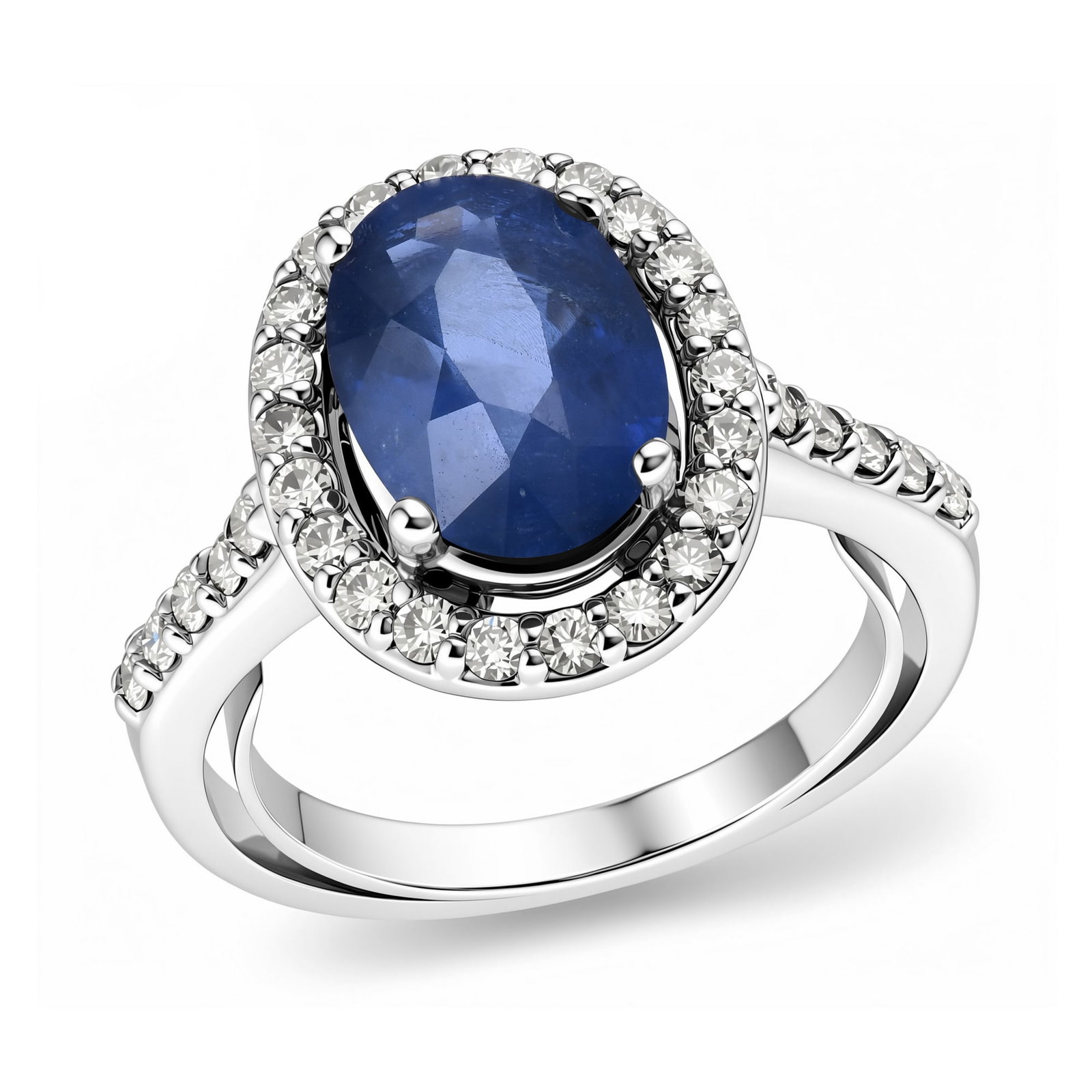 14K White Gold Ladies Ring with 3.03ct GIA Certified Sapphire and 0.32tcw Adjacent Diamonds