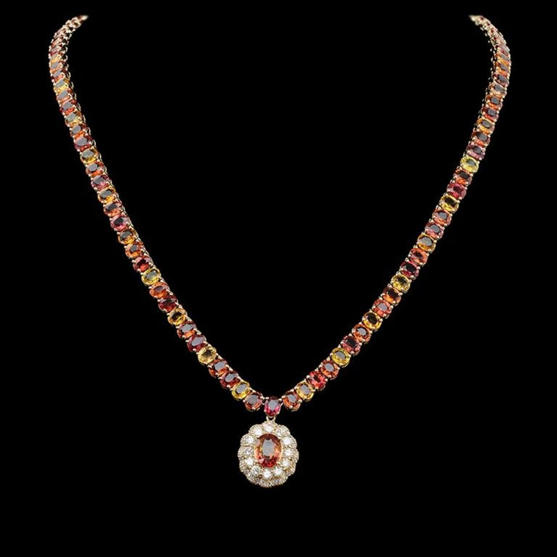14K Gold 45.17ct Multi-Color Sapphire 1.51ct Diamond Necklace: Retail: $30,870.00 ****** 14K Gold 45.17ct Multi-Color Sapphire 1.51ct Diamond Necklace ****** Metal: 14K Solid Yellow Gold / Total Item Weight: 32.4 grams / Country Made: United States / / Main Stone