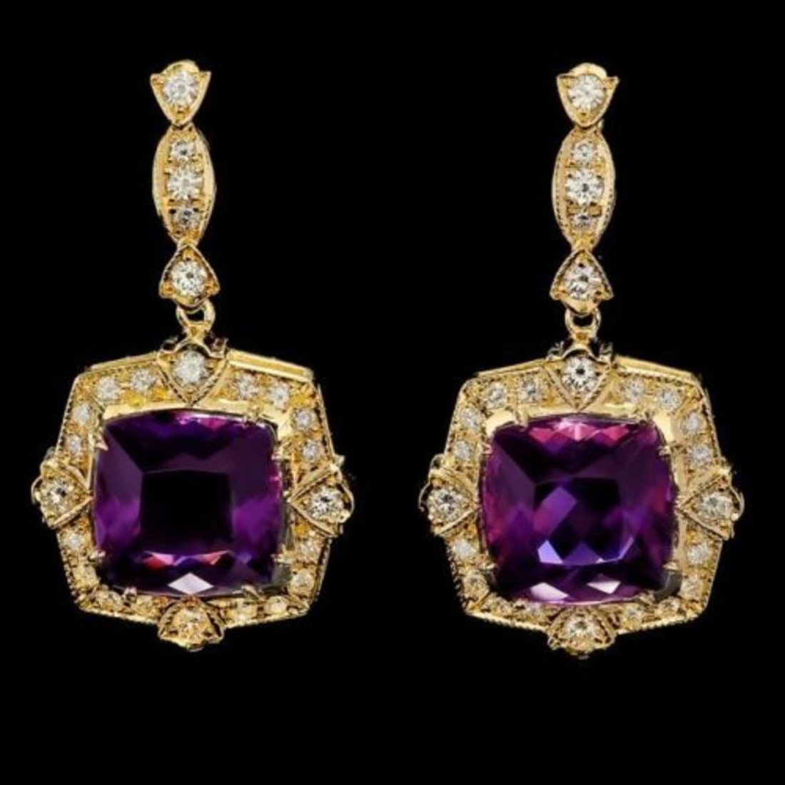 14k Gold 9.71ct Amethyst 2.03ct Diamond Earrings: Retail: $13,500.00 ****** 14k Gold 9.71ct Amethyst 2.03ct Diamond Earrings ****** Metal: 14k Solid Yellow Gold / Total Item Weight: 15.0 grams / Country Made: United States / / Main Stone: Amethyst / 