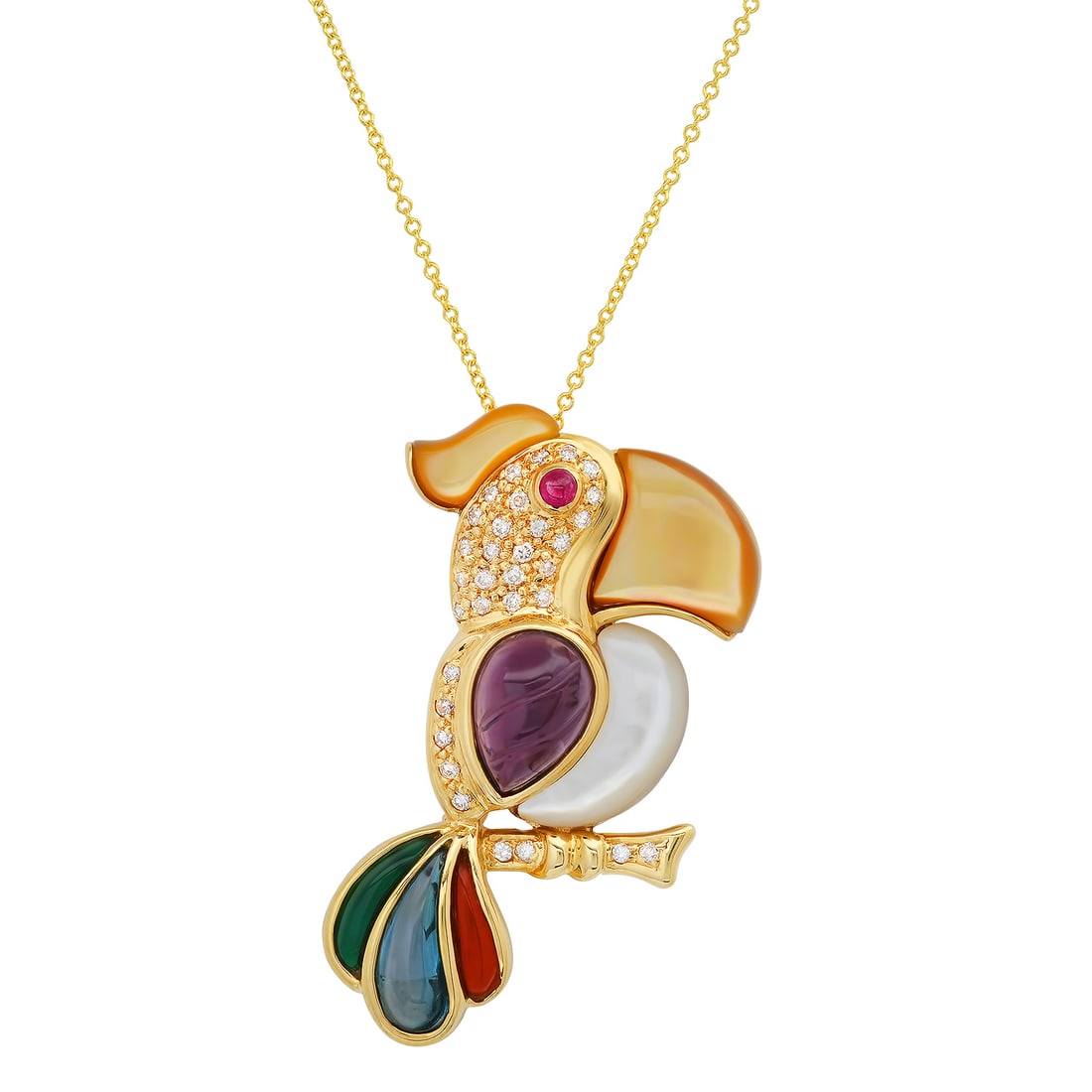 18K Yellow Gold Setting with 0.42ct Diamond, 0.10ct Ruby and Assorted Multi Colored Gemstone Pendant: Retail: $12,000.00 ****** 18K Yellow Gold Setting with 0.42ct Diamond, 0.10ct Ruby and Assorted Multi Colored Gemstone Pendant ****** Size: 18 / Metal: 18K Yellow Gold / Total Item Weight: 12.3 Grams 