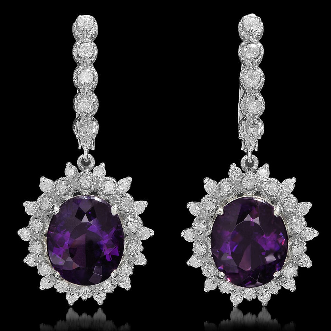 14K Gold 9.46ct Amethyst 1.41ct Diamond Earrings: Retail: $8,415.00 ****** 14K Gold 9.46ct Amethyst 1.41ct Diamond Earrings ****** Metal: 14K Solid Gold / Total Item Weight: 10.2 grams / Country Made: United States / / Main Stone: Amethyst / Color: