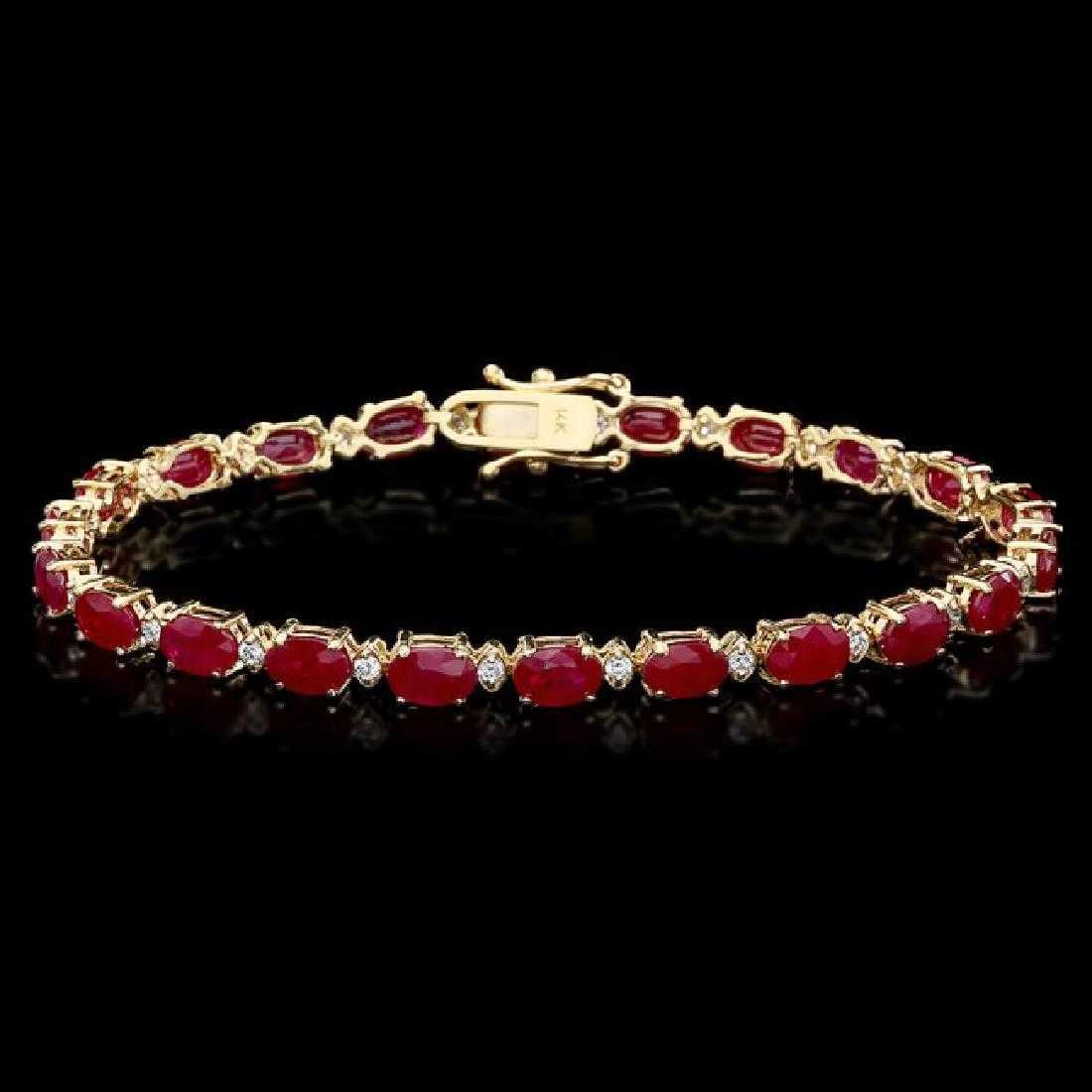 14K Yellow Gold 11.70ct Ruby and 0.62ct Diamond Bracelet: Retail: $7,850.00 ****** 14K Yellow Gold 11.70ct Ruby and 0.62ct Diamond Bracelet ****** Metal: 14K Yellow Gold / Total Item Weight: 9.0 Grams / Country Made: United States / / Main Stone: Ruby / Colo
