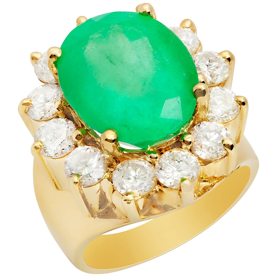 14k Yellow Gold 8.83ct Emerald 2.97ct Diamond Ring: Retail: $15,995.00 ****** 14k Yellow Gold 8.83ct Emerald 2.97ct Diamond Ring ****** Metal: 14K Yellow Gold / Total Item Weight: 14.20 grams / Country Made: United States / / Main Stone: Emerald /