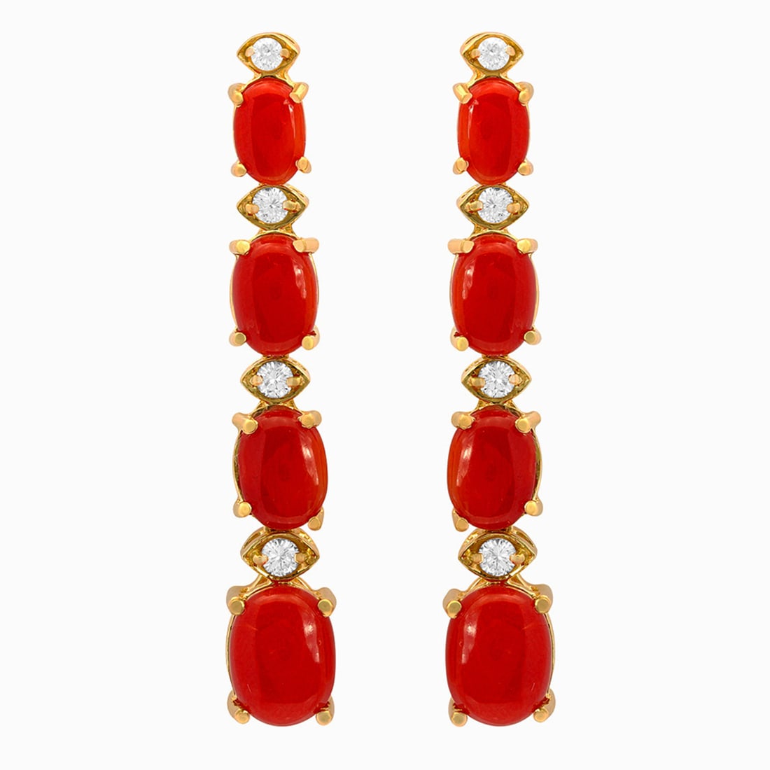 14k Yellow Gold 7.99ct Coral 0.46ct Diamond Earrings: Retail: $6,050.00 ****** 14k Yellow Gold 7.99ct Coral 0.46ct Diamond Earrings ****** Metal: 14K Yellow Gold / Total Item Weight: 5.81 grams / Country Made: United States / / Main Stone: Coral /