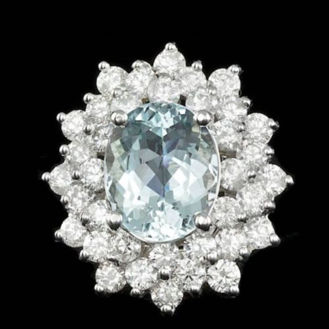 14K White Gold 2.69ct Aquamarine and 2.39ct Diamond Ring: Retail: $14,100.00 ****** 14K White Gold 2.69ct Aquamarine and 2.39ct Diamond Ring ****** Metal: 14K White Gold / Total Item Weight: 8.0 Grams / Country Made: United States / / Main Stone: Aquamarine
