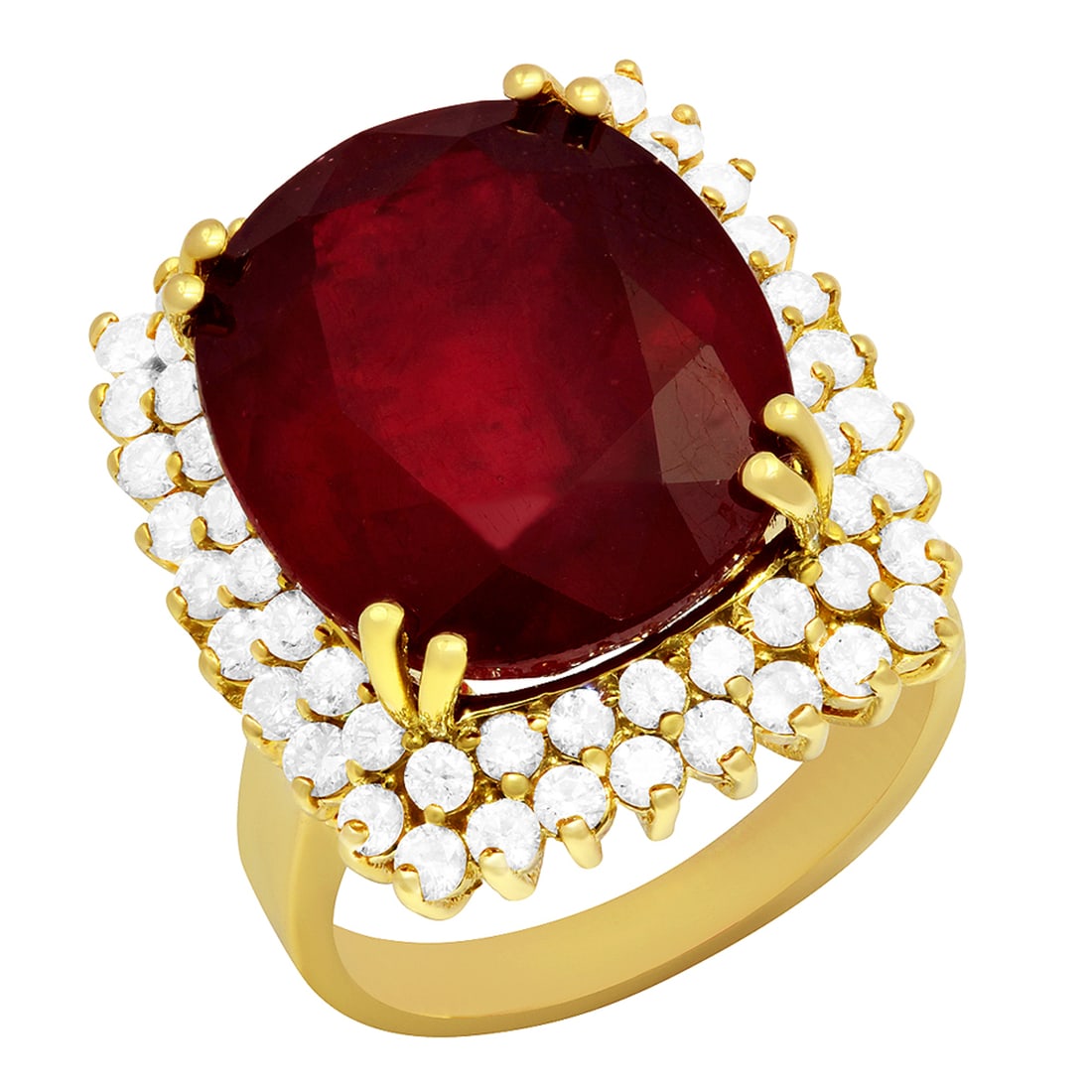 14k Yellow Gold 15.10ct Ruby 1.50ct Diamond Ring: Retail: $7,310.00 ****** 14k Yellow Gold 15.10ct Ruby 1.50ct Diamond Ring ****** Metal: 14K Yellow Gold / Total Item Weight: 12.00 grams / Country Made: United States / / Main Stone: Ruby / Color: