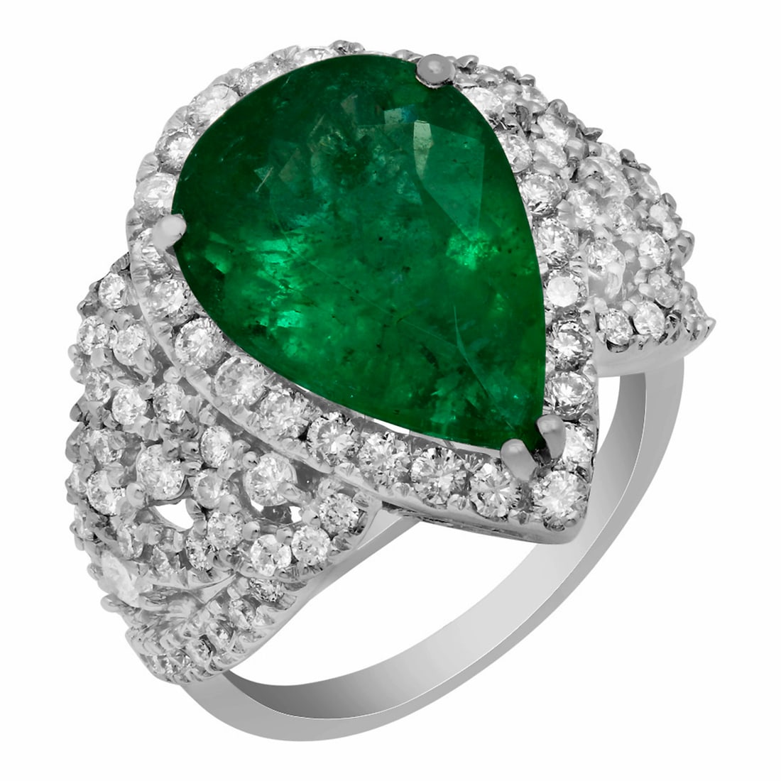 14k White Gold 4.39ct Emerald 1.21ct Diamond Ring: Retail: $21,160.00 ****** 14k White Gold 4.39ct Emerald 1.21ct Diamond Ring ****** Metal: 14K White Gold / Total Item Weight: 13.30 grams / Country Made: United States / / Main Stone: Emerald /
