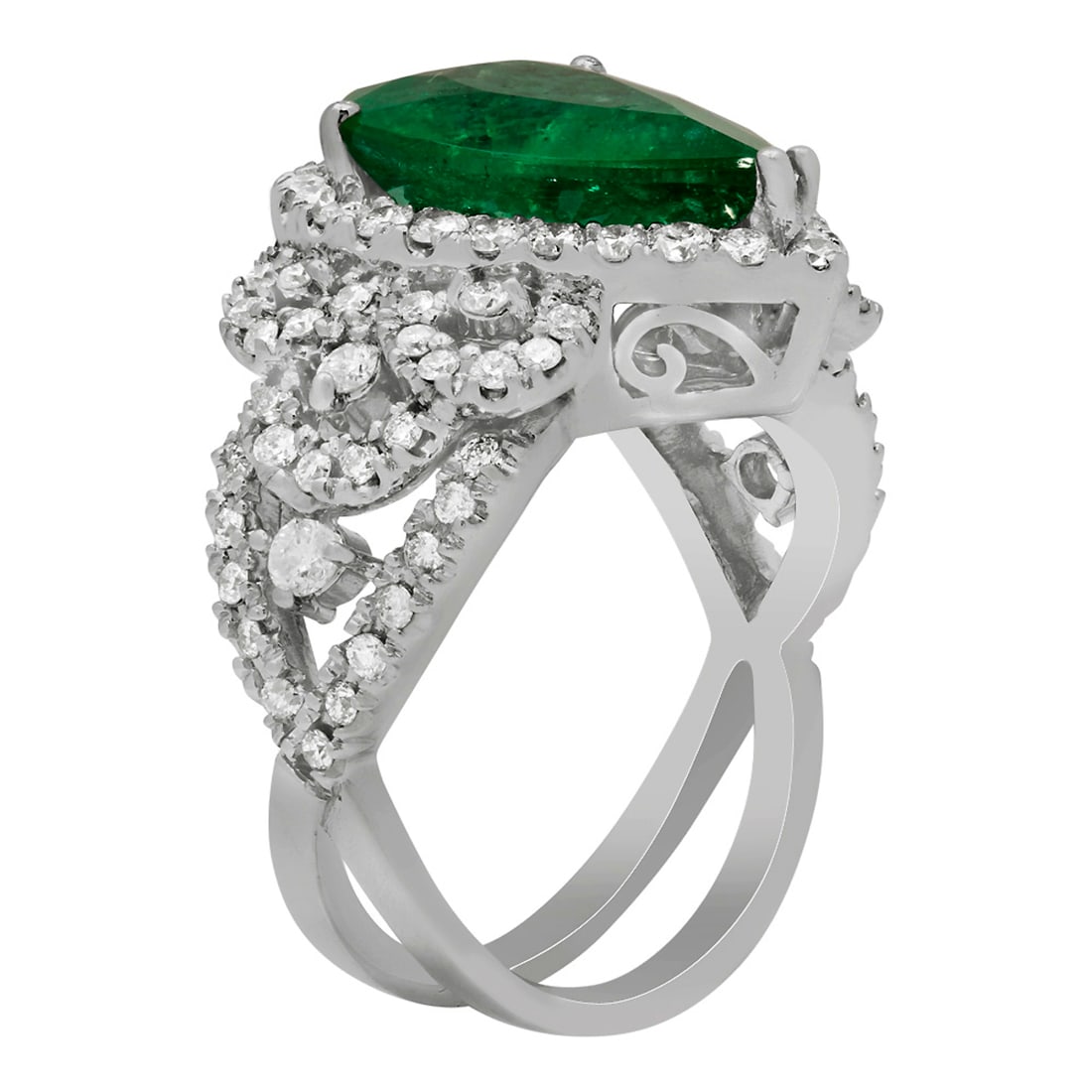 14k White Gold 4.39ct Emerald 1.21ct Diamond Ring - 2