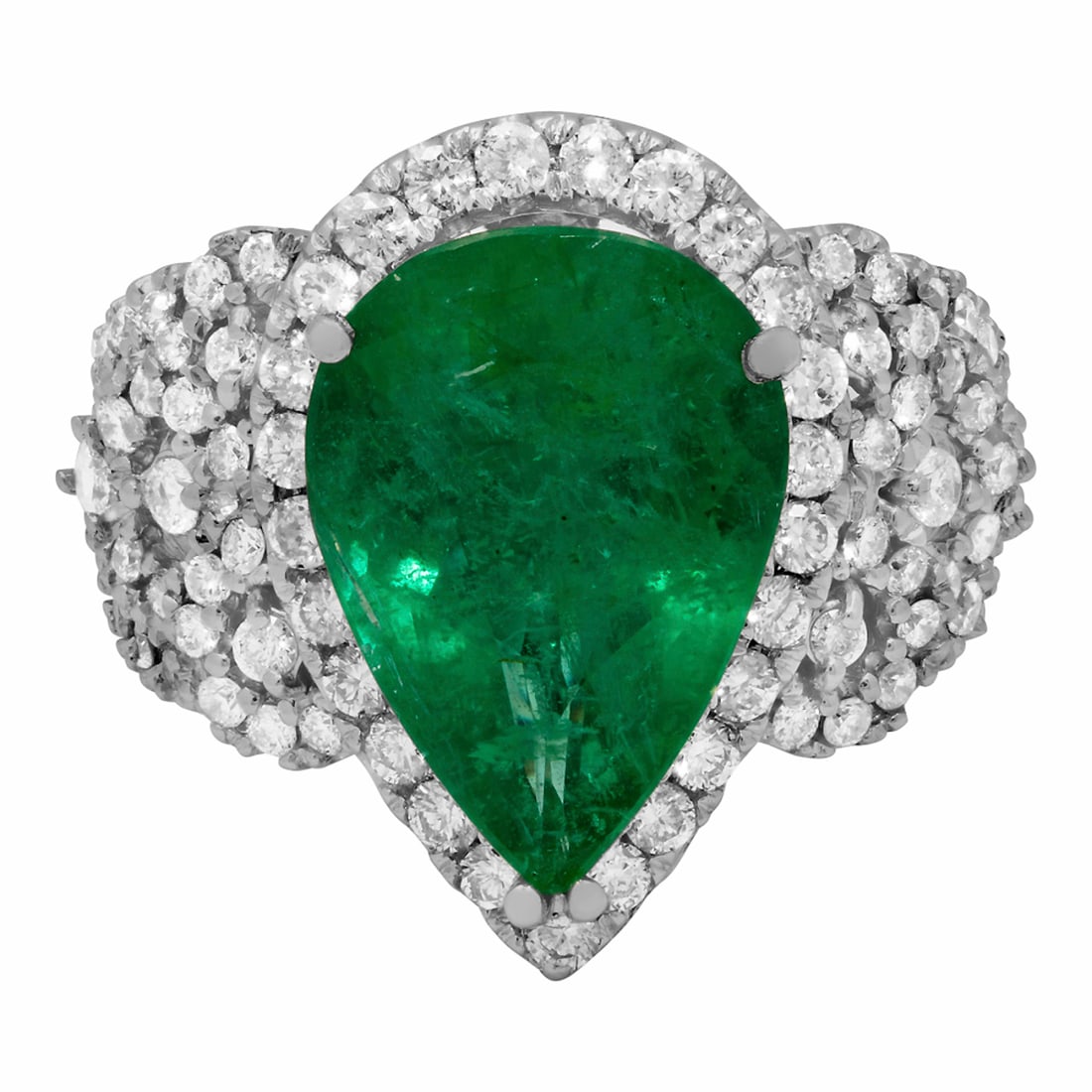 14k White Gold 4.39ct Emerald 1.21ct Diamond Ring - 3